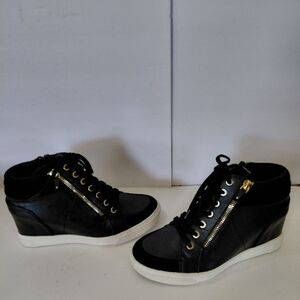 Aldo Black Wedge Sneakers with Gold Hardware